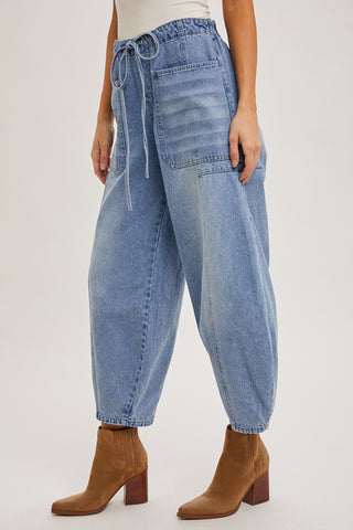 Denim Drawstring Barrel Jean