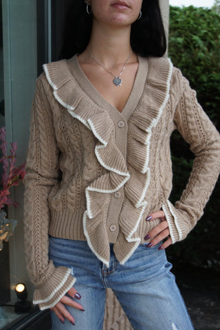 Mocha Ruffled Wool Cardigan