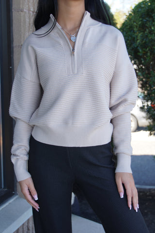 Sand Textured Dolman Half-Zip