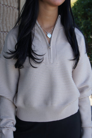 Sand Textured Dolman Half-Zip