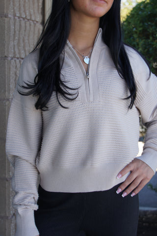 Sand Textured Dolman Half-Zip
