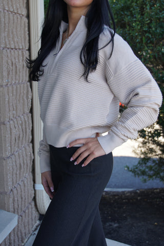 Sand Textured Dolman Half-Zip