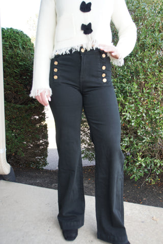 Gold Buttoned Black Denim