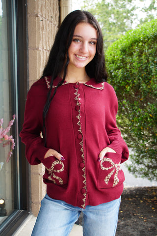 Leopard Kiss Burgundy Sweater