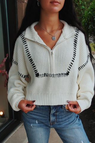 Off White Contrast Sweater