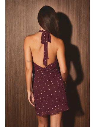 Burgundy Polka Dot Mini Dress