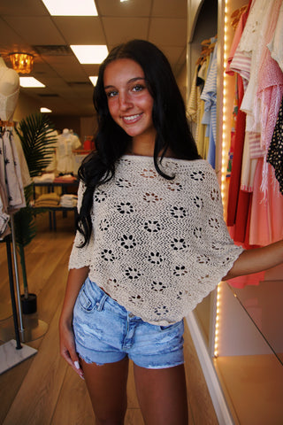 Cream Detailed Sweater Poncho