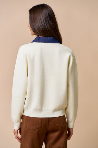 Cream Denim Collared Knit