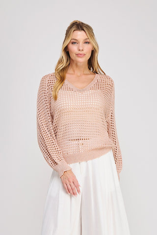 Peach Silver V-neck Sweater