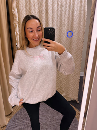 Pretty in Bows Crewneck: Grey