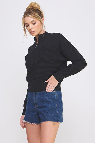 Black Textured Dolman Half-Zip