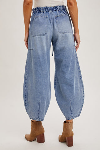 Denim Drawstring Barrel Jean