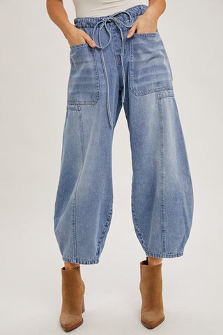 Denim Drawstring Barrel Jean