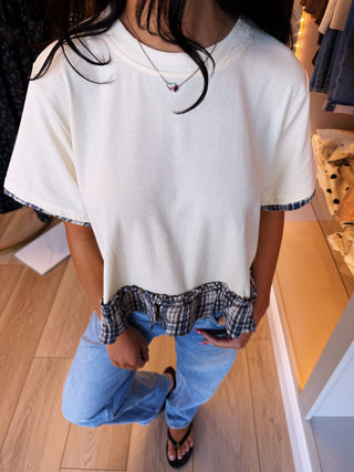 Vanilla Plaid Peplum Tee