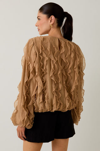 Ruffled Rhythm Blouse - Tan