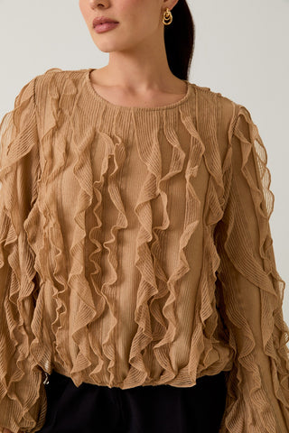 Ruffled Rhythm Blouse - Tan