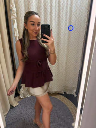 Plum Peplum Tie Top
