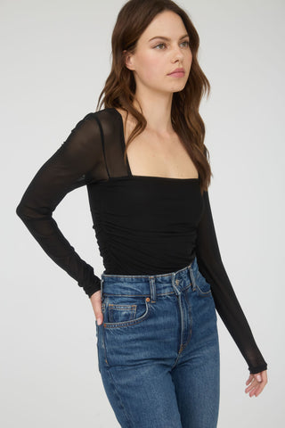 Black Ruched Mesh Top