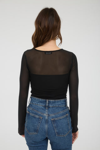 Black Ruched Mesh Top