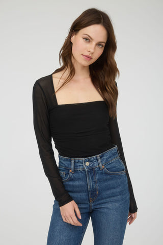 Black Ruched Mesh Top
