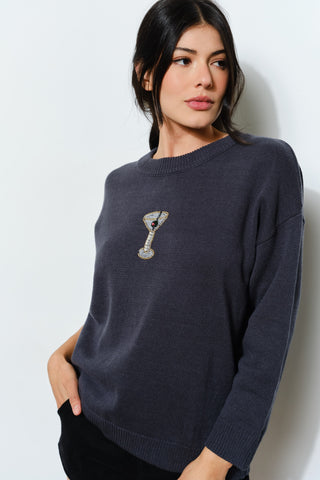 Martini Moment Beaded Sweater - Olive