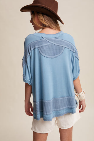 Denim Boho Henley Top