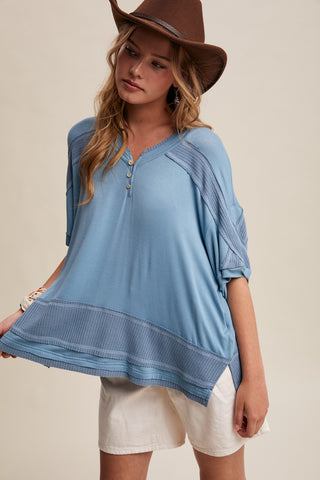 Denim Boho Henley Top