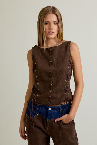 Brown Eyelet Tank