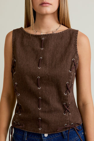 Brown Eyelet Tank