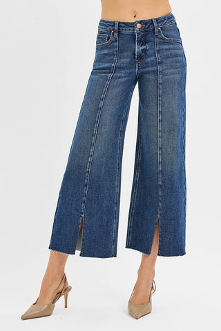 Cleo Mid Rise Slit Jeans - Dark
