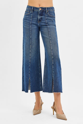 Cleo Mid Rise Slit Jeans - Dark