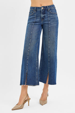 Cleo Mid Rise Slit Jeans - Dark