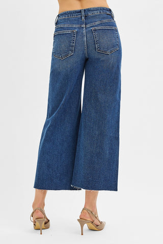 Cleo Mid Rise Slit Jeans - Dark
