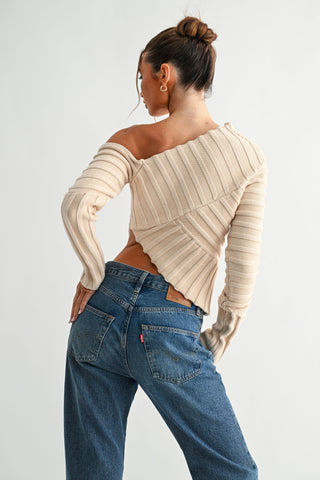 Beige Asymmetric Knit Top