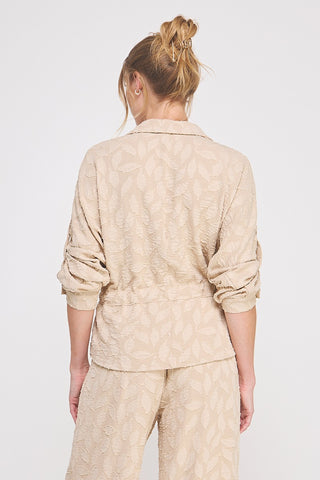 Taupe Jacquard Tie Waist Blouse