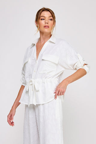 Jacquard Utility Tie-Waist Blouse