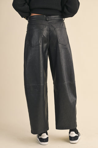 Leather Mid-Rise Barrel Pant