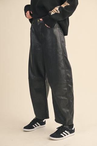 Leather Mid-Rise Barrel Pant