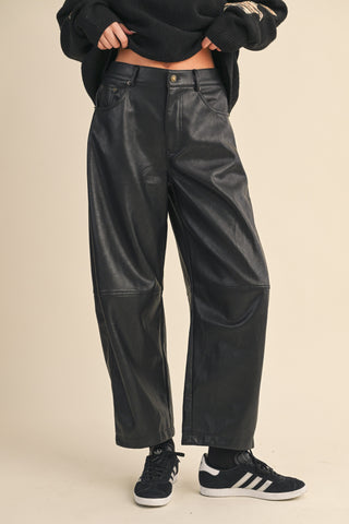 Leather Mid-Rise Barrel Pant