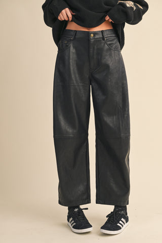 Leather Mid-Rise Barrel Pant