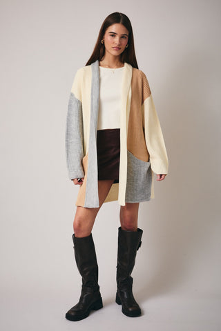 Cream Multi Colorblock Cardigan