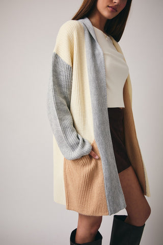 Cream Multi Colorblock Cardigan