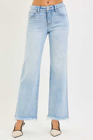 Reese Mid Rise Straight Frayed Jean