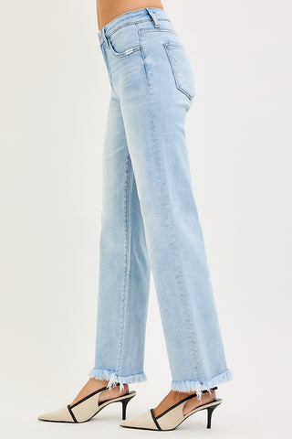 Reese Mid Rise Straight Frayed Jean