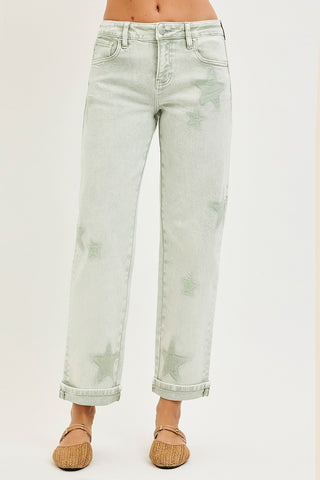 Pistachio Slouchy Star Boyfriend Jeans