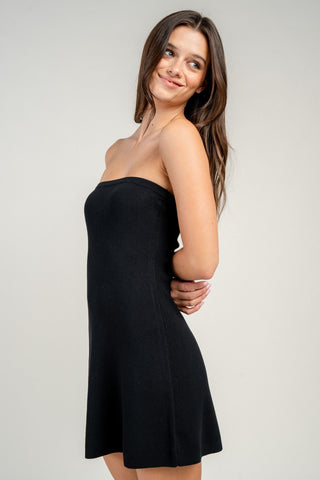 Black Knit Strapless Tube Mini Dress