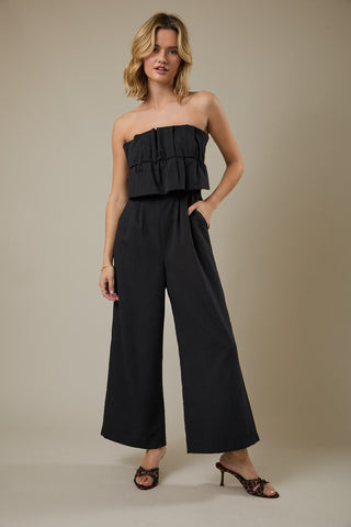 Midnight Ruffle Strapless Wide-Leg Jumpsuit