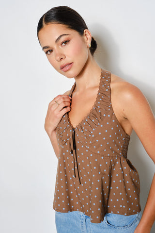 Brown Ruched Halter Top