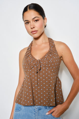 Brown Ruched Halter Top