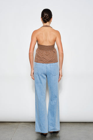 Brown Ruched Halter Top